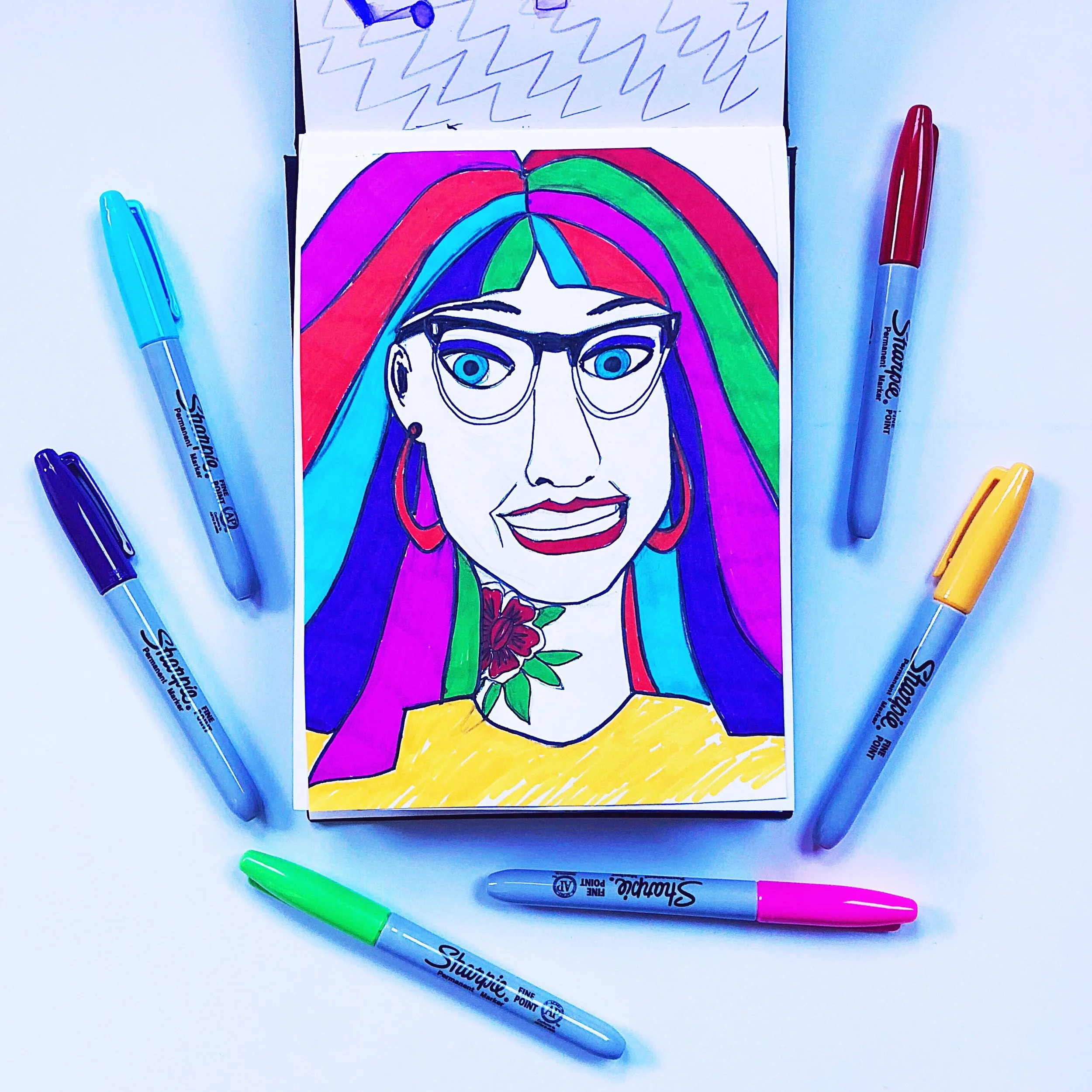 Week 2, day 7 - draw ReeRee Rockette with a new rainbow hair style