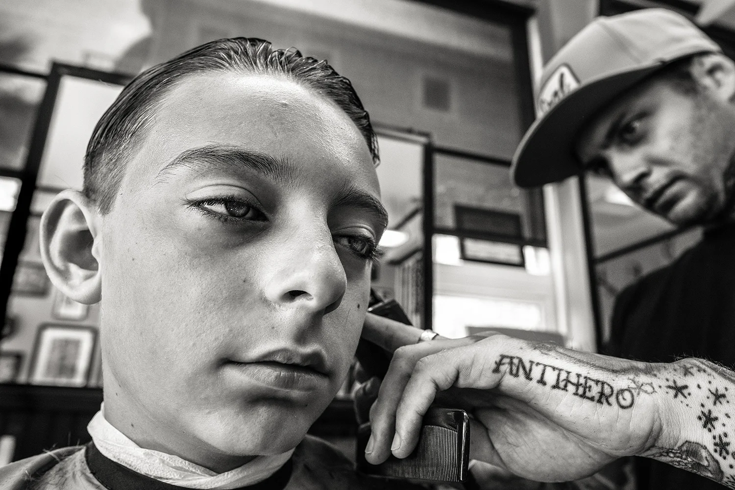 Cusp — my son, exiting childhood with many insecurities, contrasted with the barber.