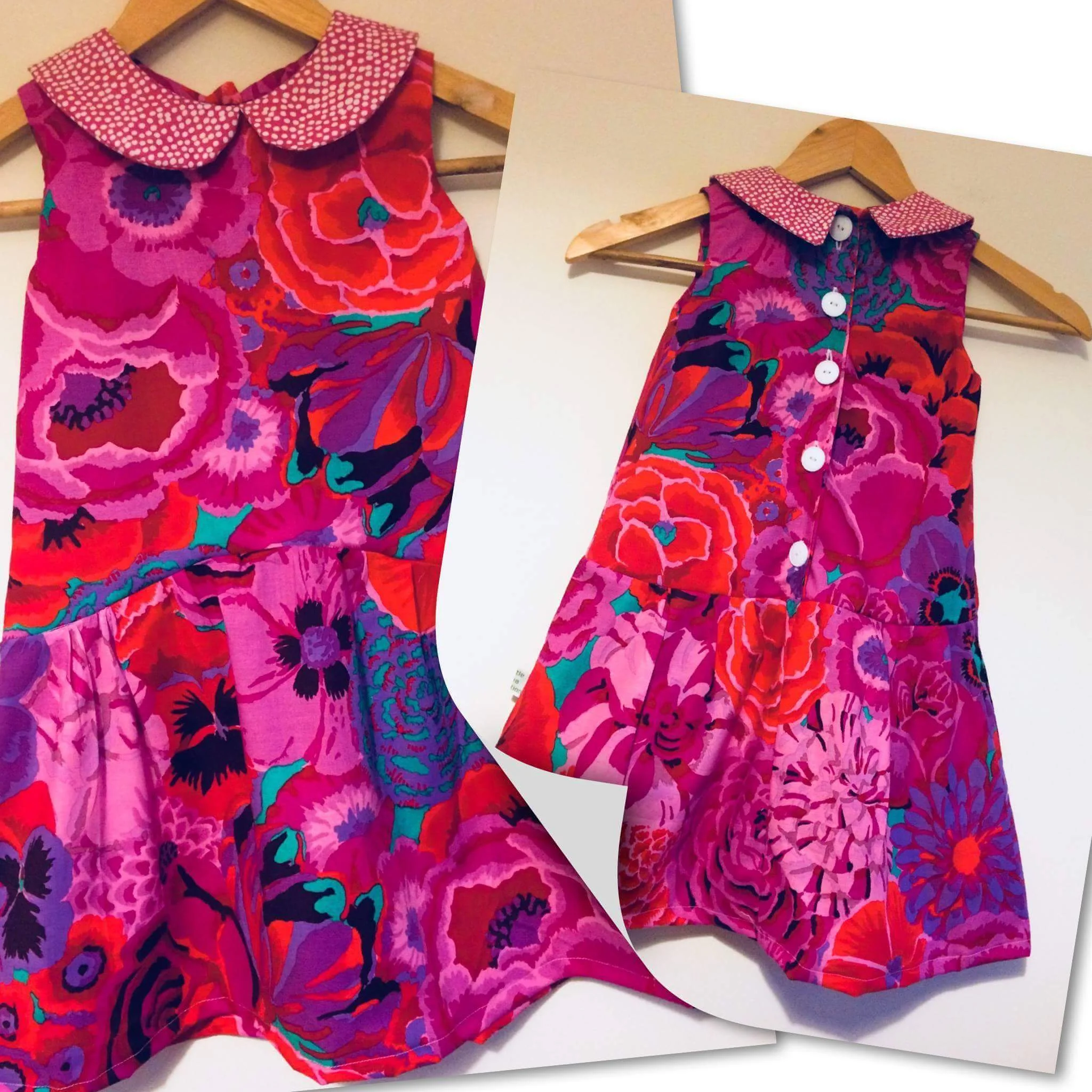 I can't resist these large florals and deep saturated colors for little garments! Darling!