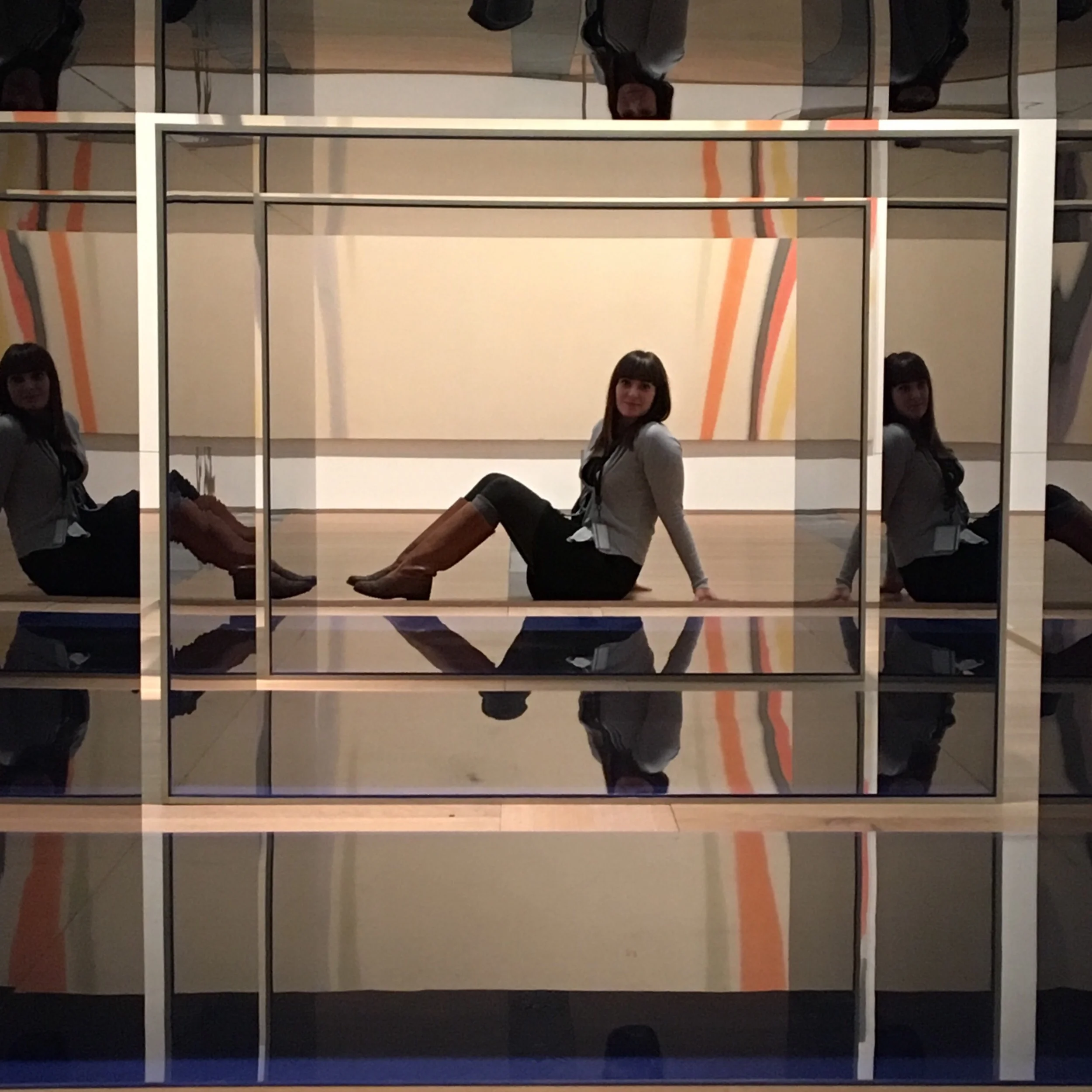Untitled by Donald Judd, 1969, and Beta by Morris Lewis, 1960, with yours truly. 