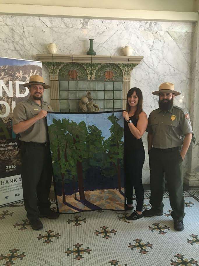 From left: Ranger Kevin Peppard, me, Ranger Miguel Marquez in the historic Fordyce Bathhouse Visitor Center at Hot Springs National Park