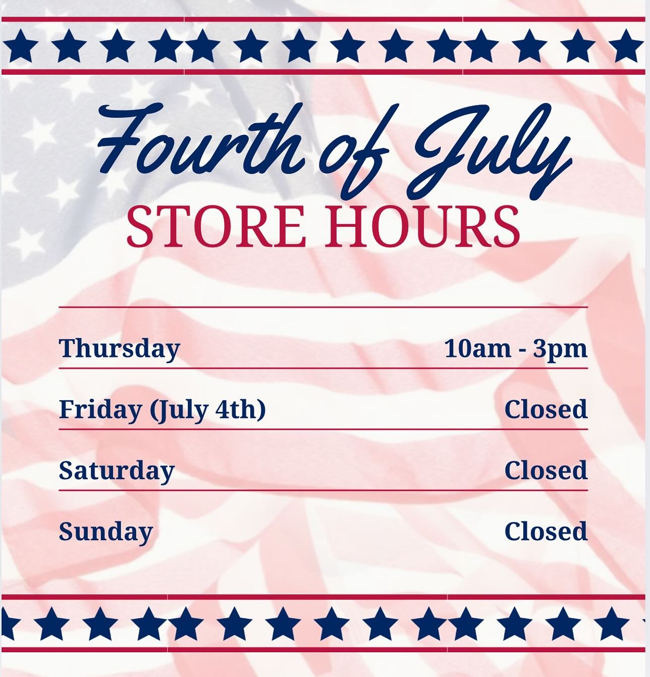Holiday hours!! 🇺🇸🇺🇸
