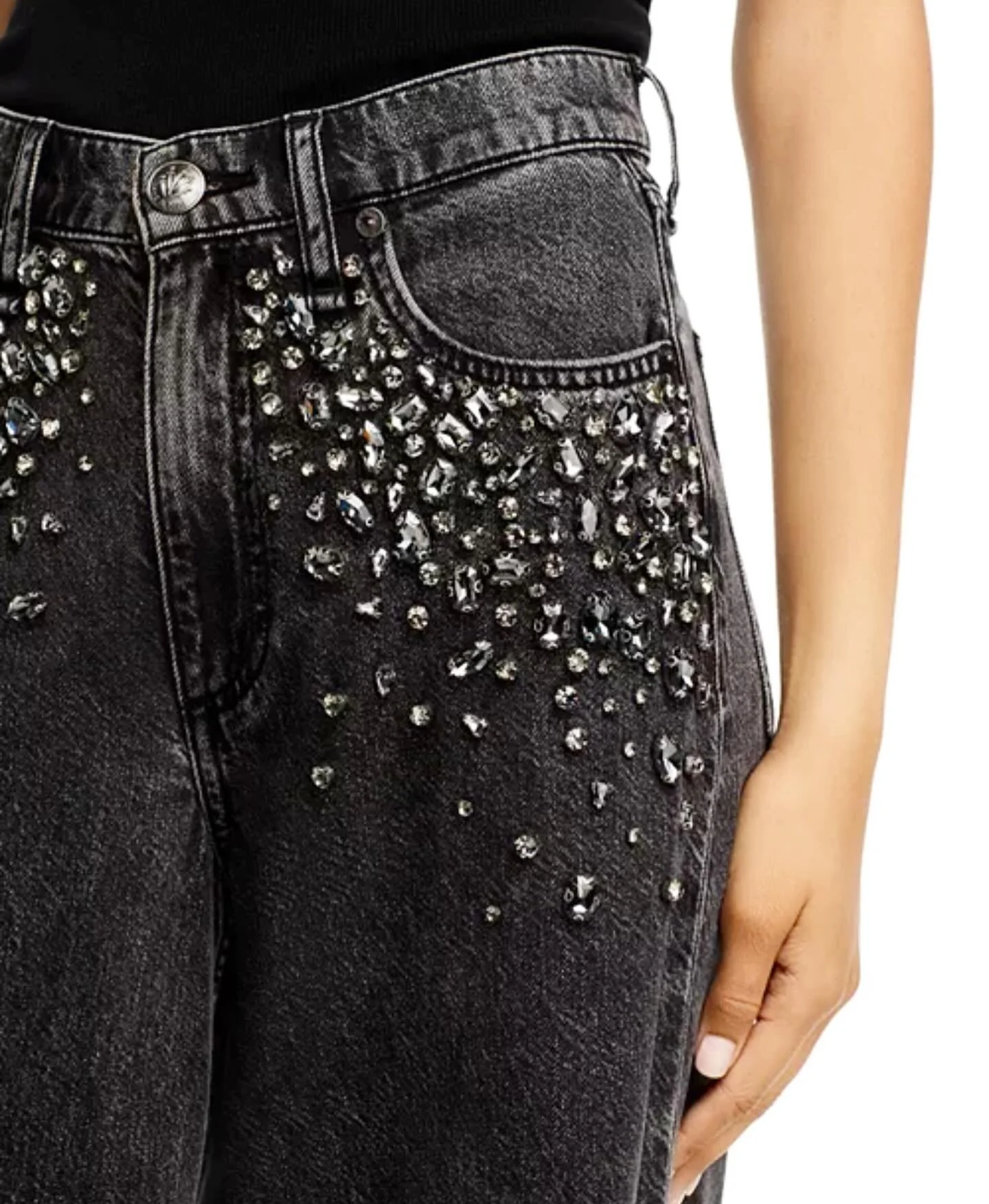 Your favorite @ragandbone crystal jeans are back! This time in faded black! #shopballiets