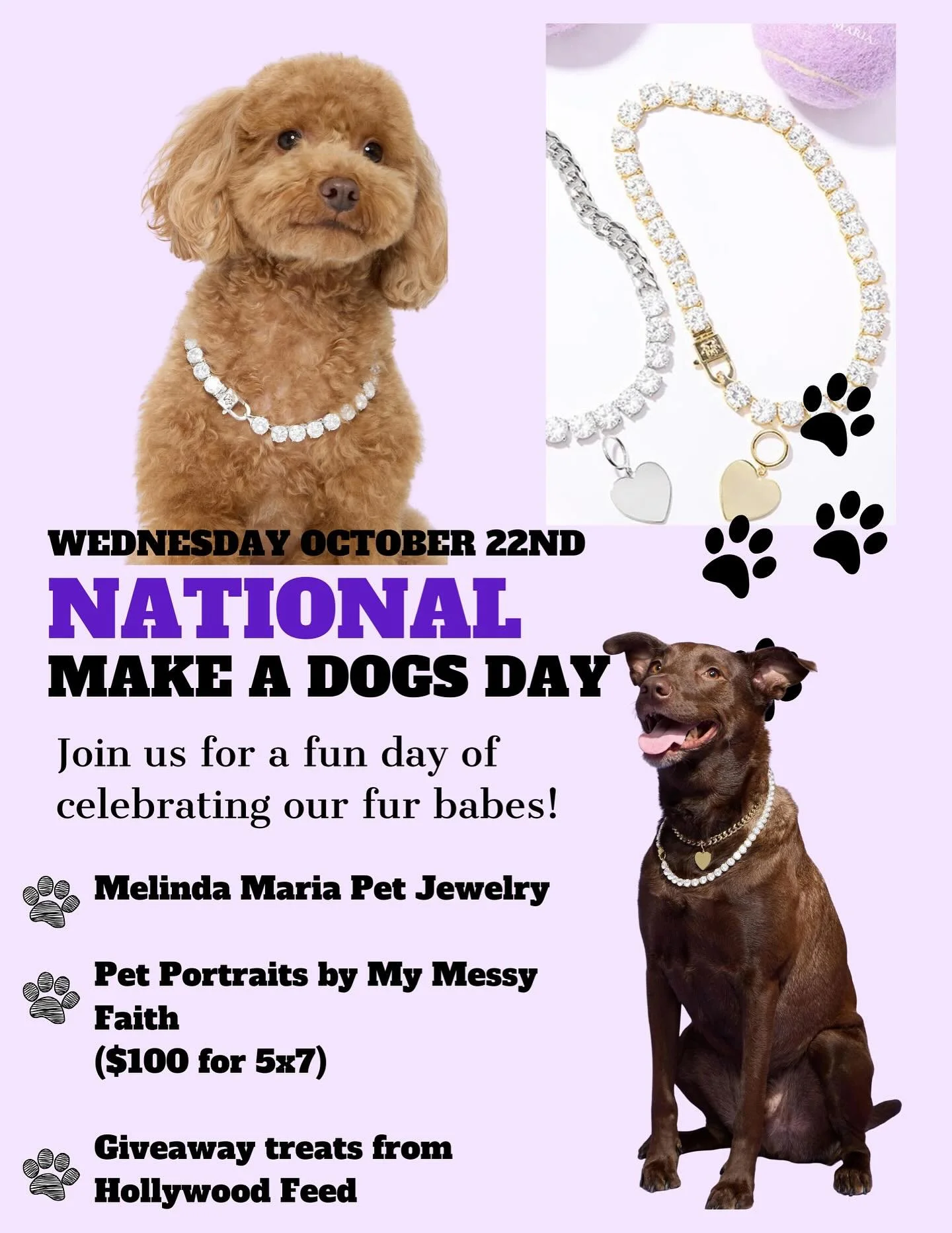 Join us for a day of celebrating our fur babes with @melindamaria_jewelry pet jewelry, mini pet portraits and treats! 🐾 #shopballiets