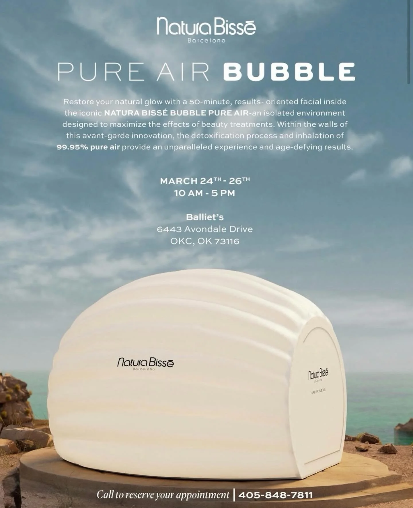 We are excited to host the Natura Biss&eacute; Pure Air Bubble at Balliets. Step inside this unique environment filled with 99.95% pure air and enjoy a results-driven facial designed to detoxify, restore glow, and elevate your skincare experience.
Jo
