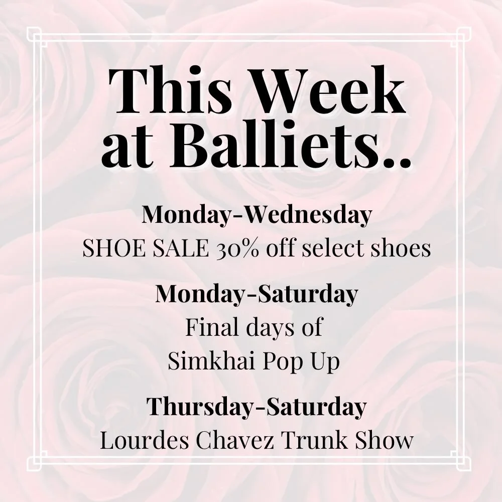 It&rsquo;s all happening at Balliets! ❤️ #shopballiets #shoesale #trunkshows