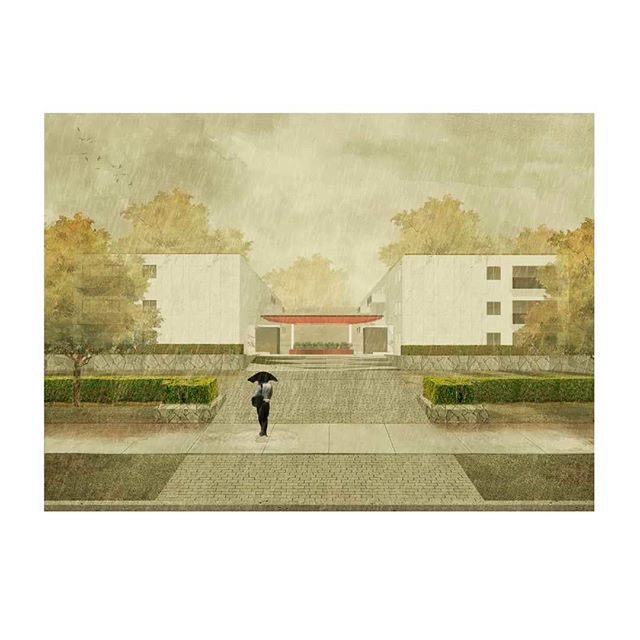 Adding some mood to a new design #canopydesign #socialhousing #architecture #illustration #renders #publicrealm