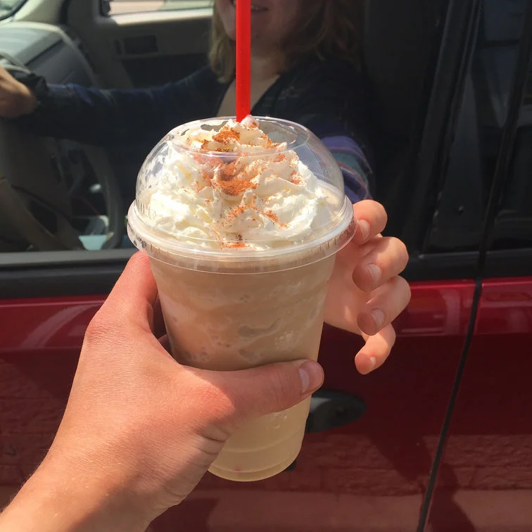 Frozen? Check! Chai tea? Check! Topped with whipped cream? Check!!!! Our frozen chai is the perfect way to enjoy your usual chai when it's hot out and just plain "iced" doesn't cut it! Ask for cinnamon on top or just enjoy the wonderful spices that come with any and all chai drinks! Want to take it to the next level? add a shot of espresso, but only if you're feeling "dirty" ;) 