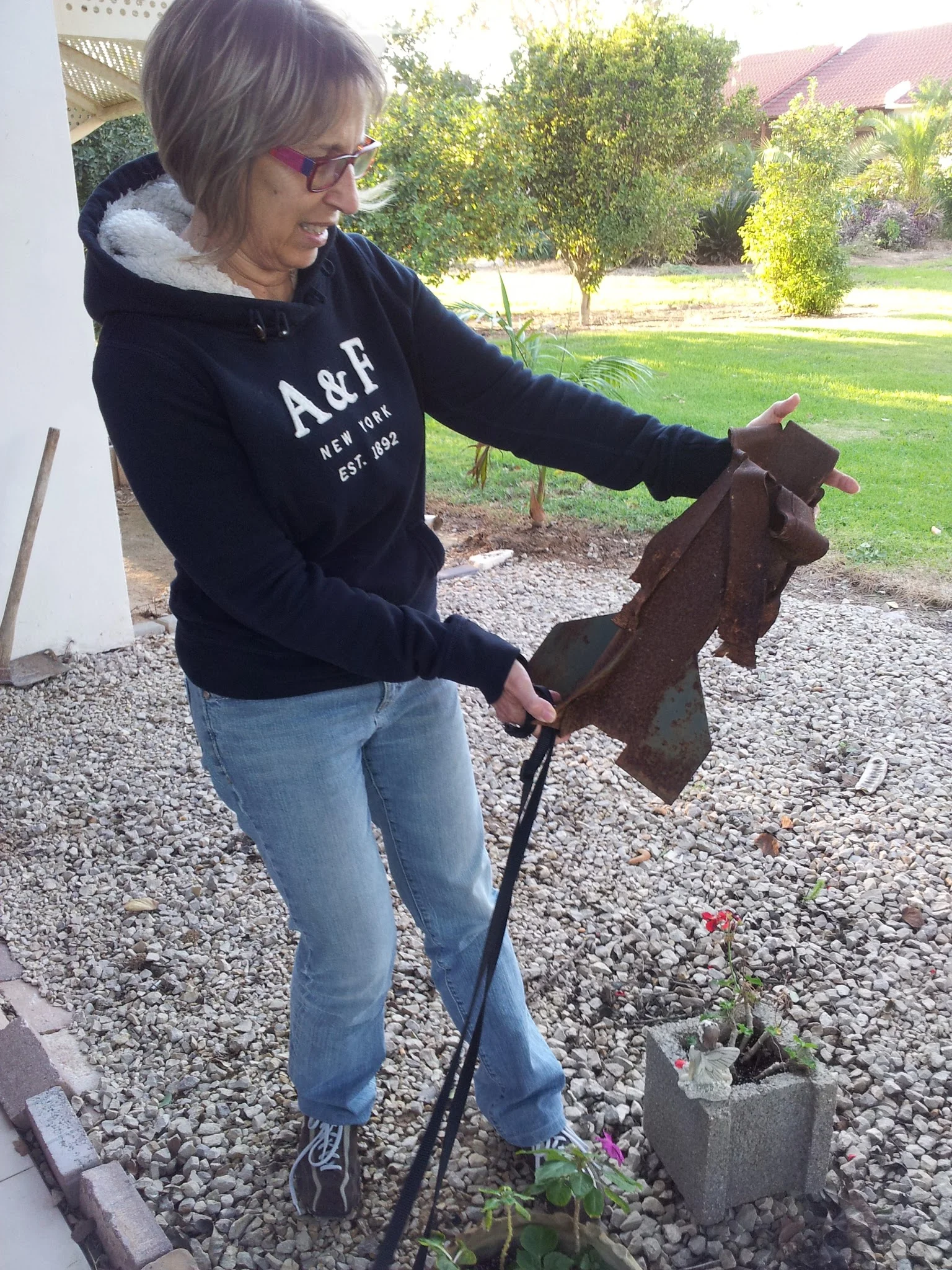 "It was from the 2012 conflict. My neighbor had it in her garden. It had fallen in the fields."