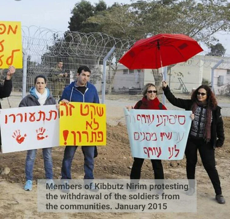 "That was taken last January when the army withdrew the soldiers from the border line kibbutzim. There had been soldiers here since the war, providing a feeling of security. We were very unhappy when we were told they would be removed. The protest was organized by the Movement for the Future of the Western Negev."