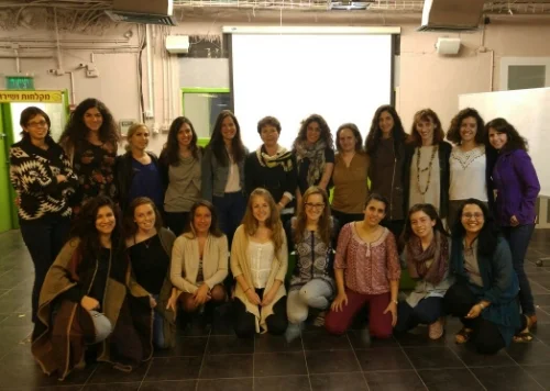 "Participants of Young Women Politicians with Brigadier General (retired) Israela Oron. It's important for me that women get involved with security-related fields to learn about them."