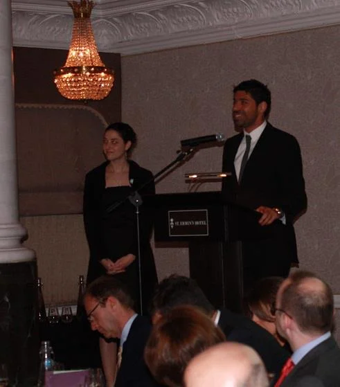"Rami, a Palestinian, and I speaking about One Voice in the UK a few years back. We spoke at a fundraising gala with David Miliband!"
