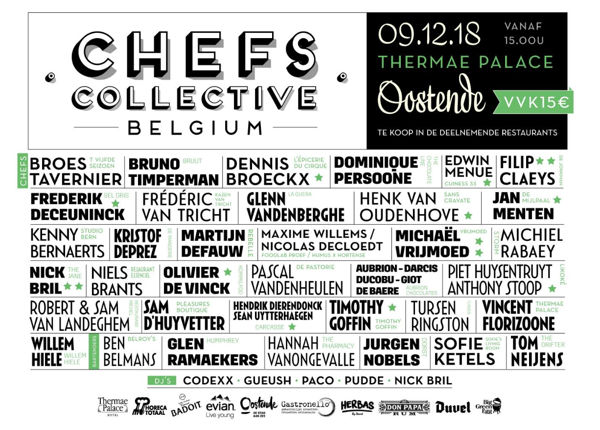      

 
   On Sunday, December 9, 2018, Ostend becomes the largest star restaurant in the world. No fewer than 5 bartenders and 27 Belgian chefs - representing 13 Michelin stars and thousands of Gault &amp; Millau points - will gather at Thermae Pal