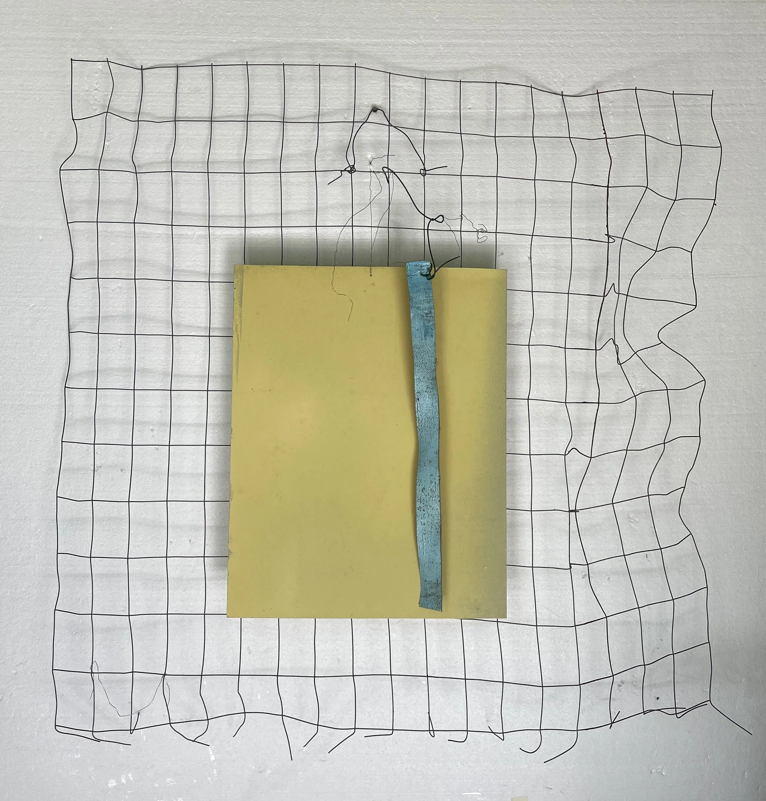   Basement , 2017  Enamel on aluminum, wire and metal grid  39 x 35 in (99 x 89 cm) 
