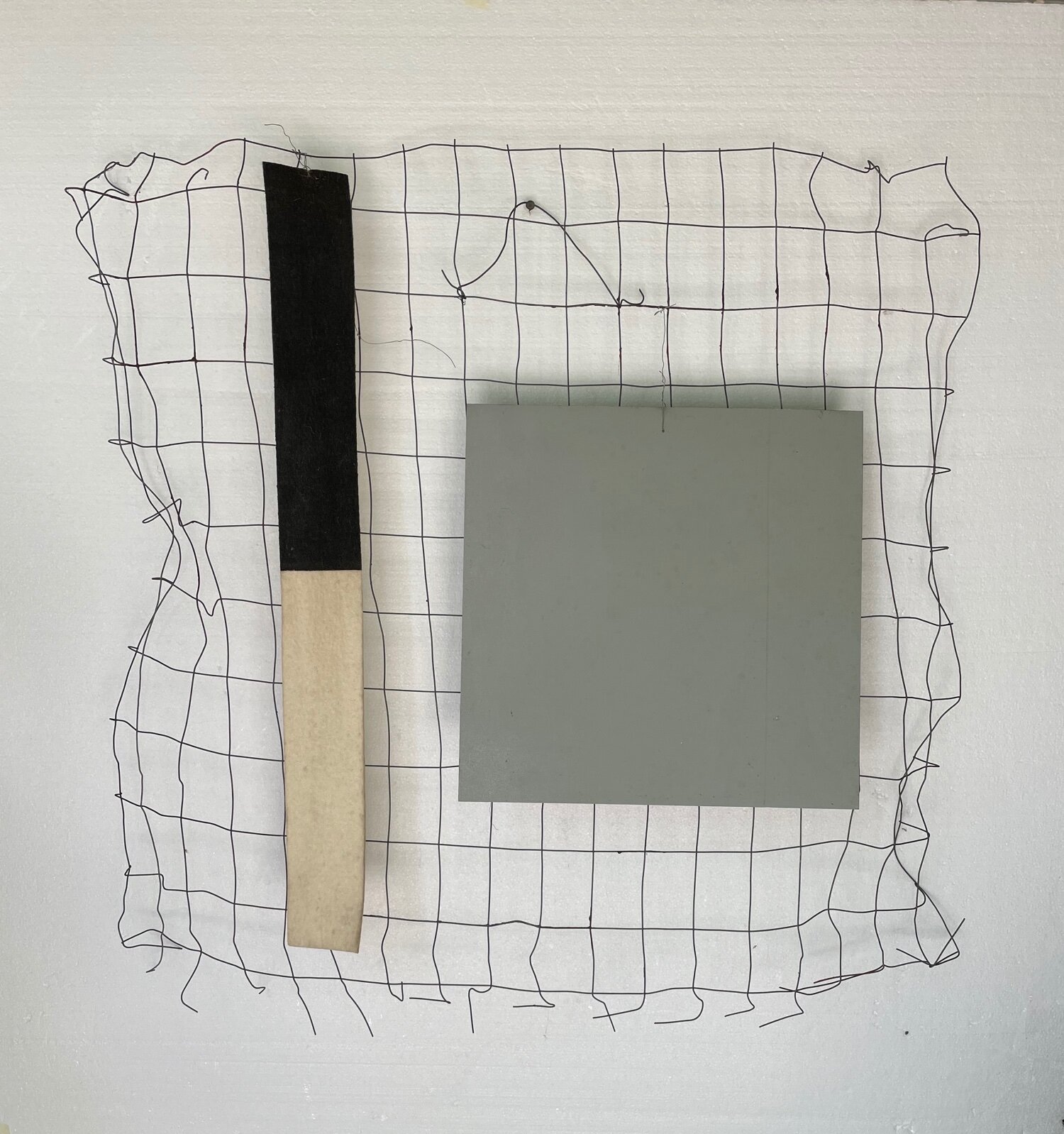   Five Children , 2017  Acrylic on felt, enamel on aluminum, wire and metal grid  35 x 35 in (89 x 89 cm) 