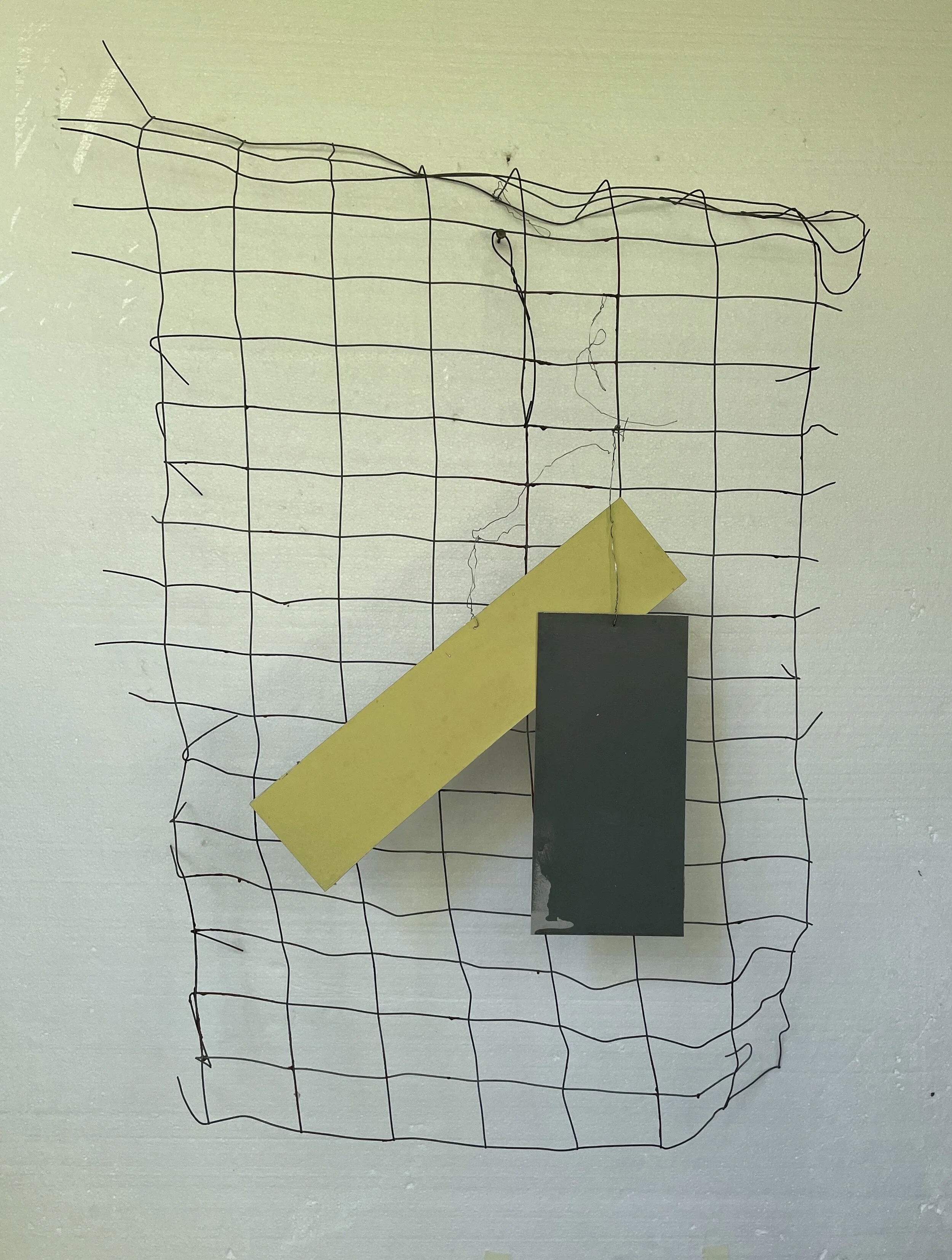   Watch , 2017  Enamel on aluminum and wire on metal grid  37 x 27 in (94 x 69 cm) 