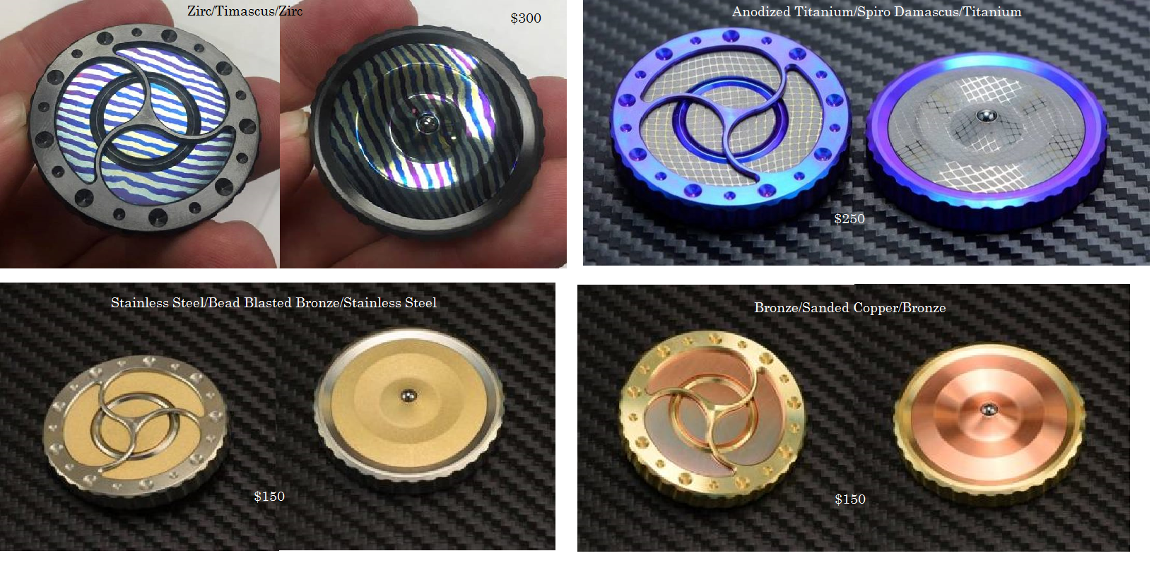 Triskelions sold August thru October 2017. Featured a clockwise and counter-clockwise pattern for each material combination.