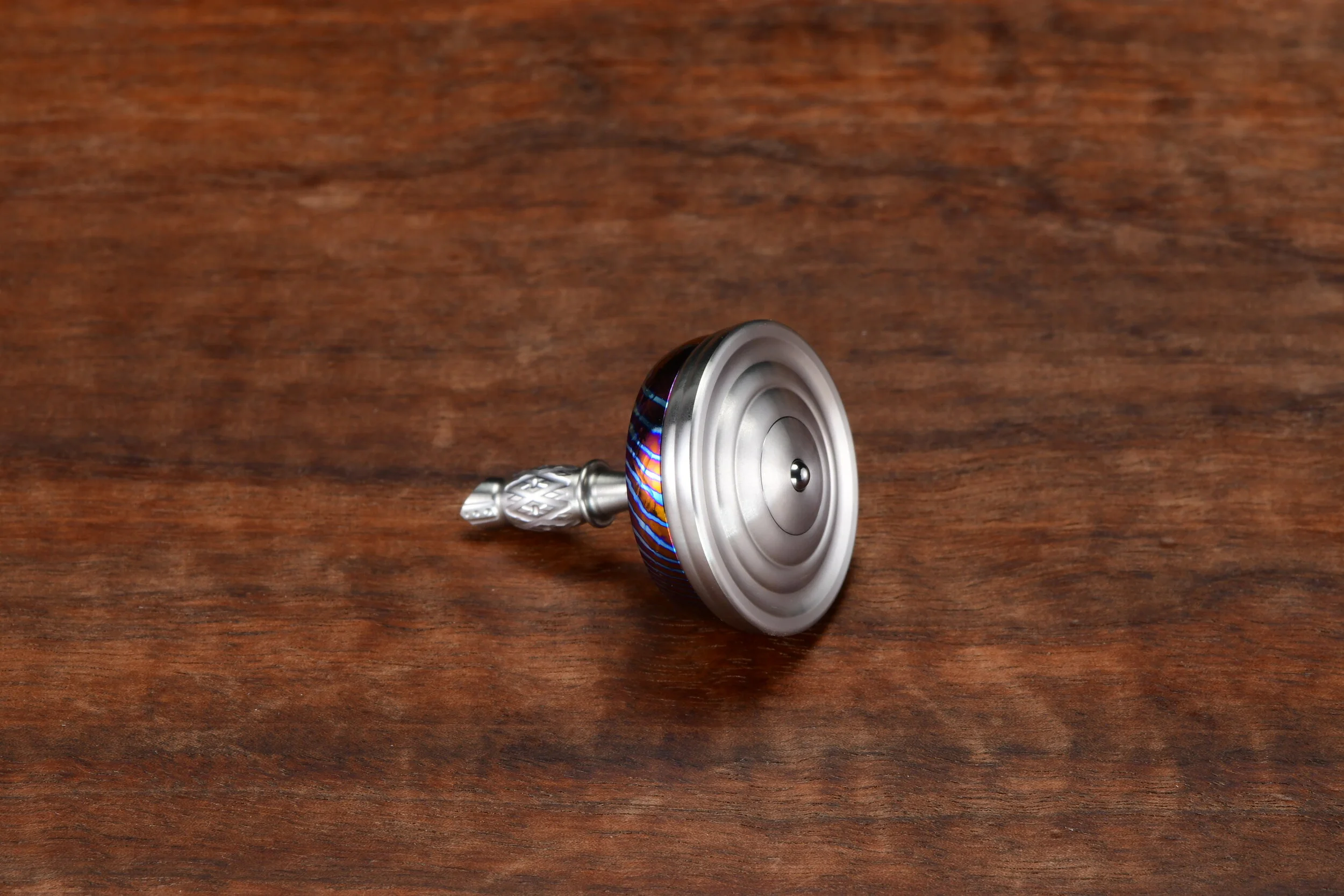 Bottom View of Stainless/Timascus/Timascus/Stainless Bishop Spinning Top
