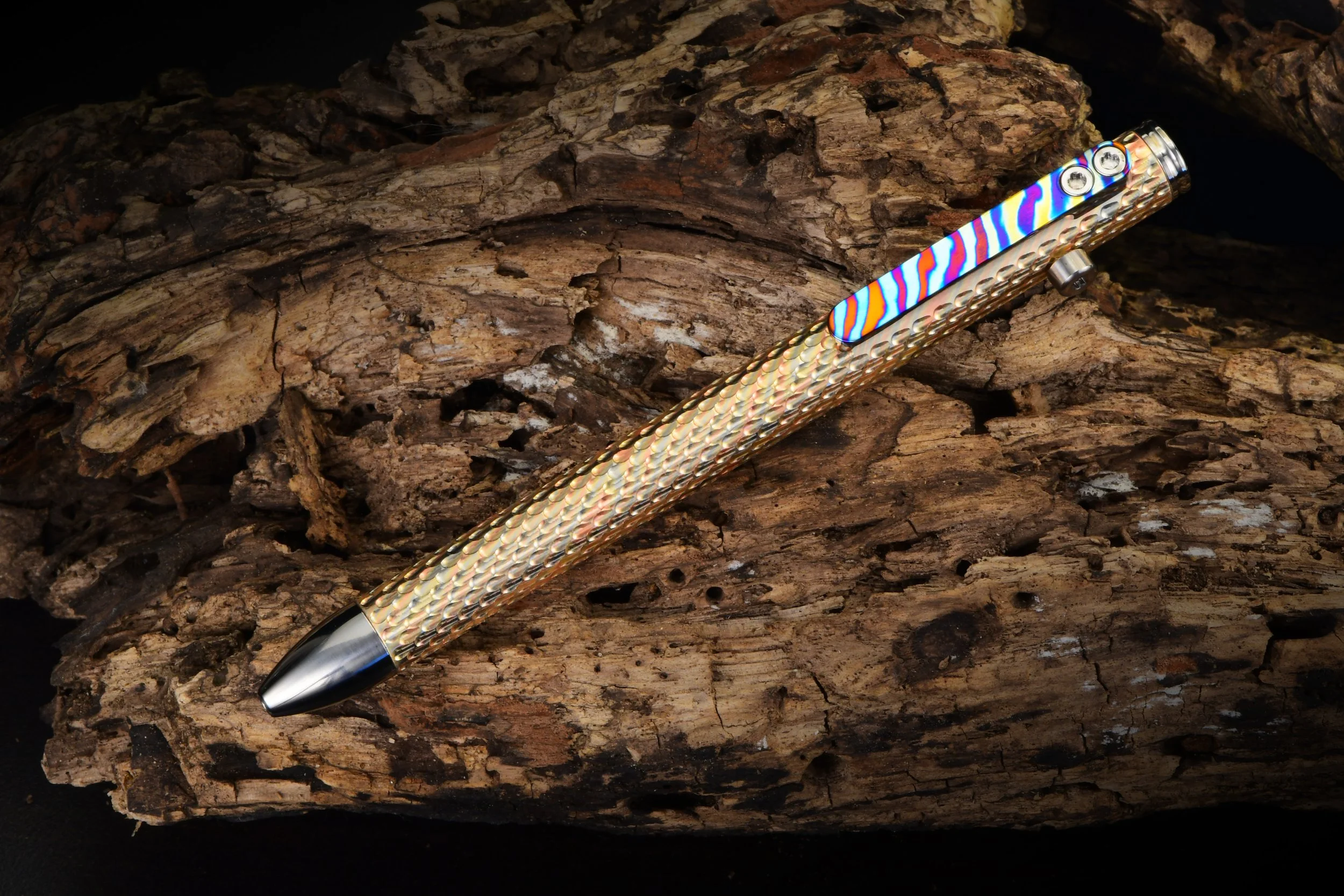 Full Mithril Mokume CamPen with Titanium and High Contrast Timascus Accents - V3 Gelion