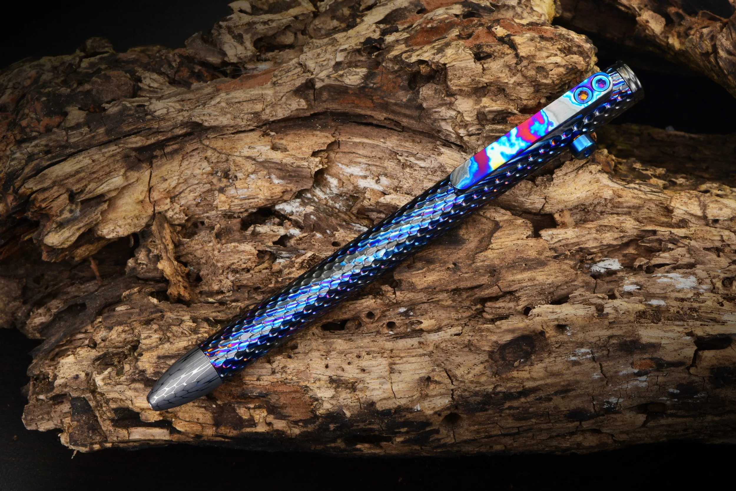 Full Mithril Black Timascus CamPen with Zirc and Spiro Accents - V3 Gelion