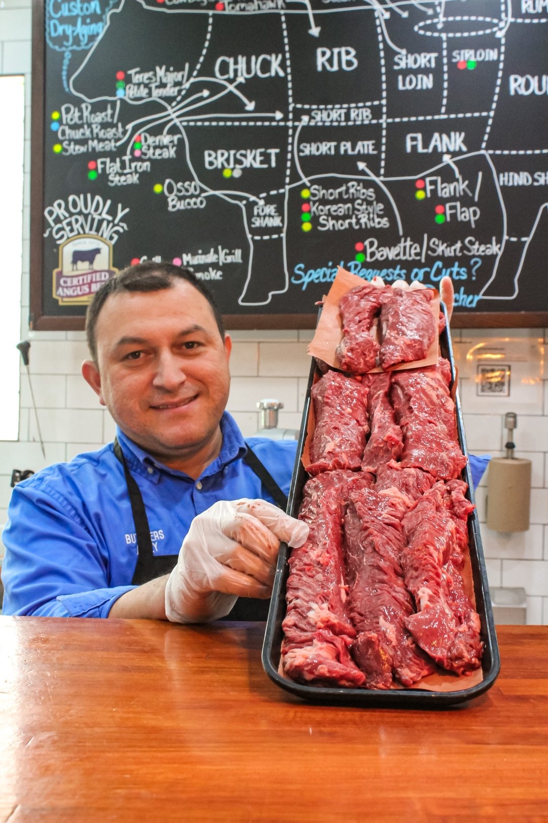 This week Alex has Hanger Steak stocked for you to put on the grill. 

Also known as butcher's steak or hanging tenderloin, hanger steak is a flavorful cut of beef. This steak&rsquo;s placement is between the loin and ribs. It is rich and beefy. Our 