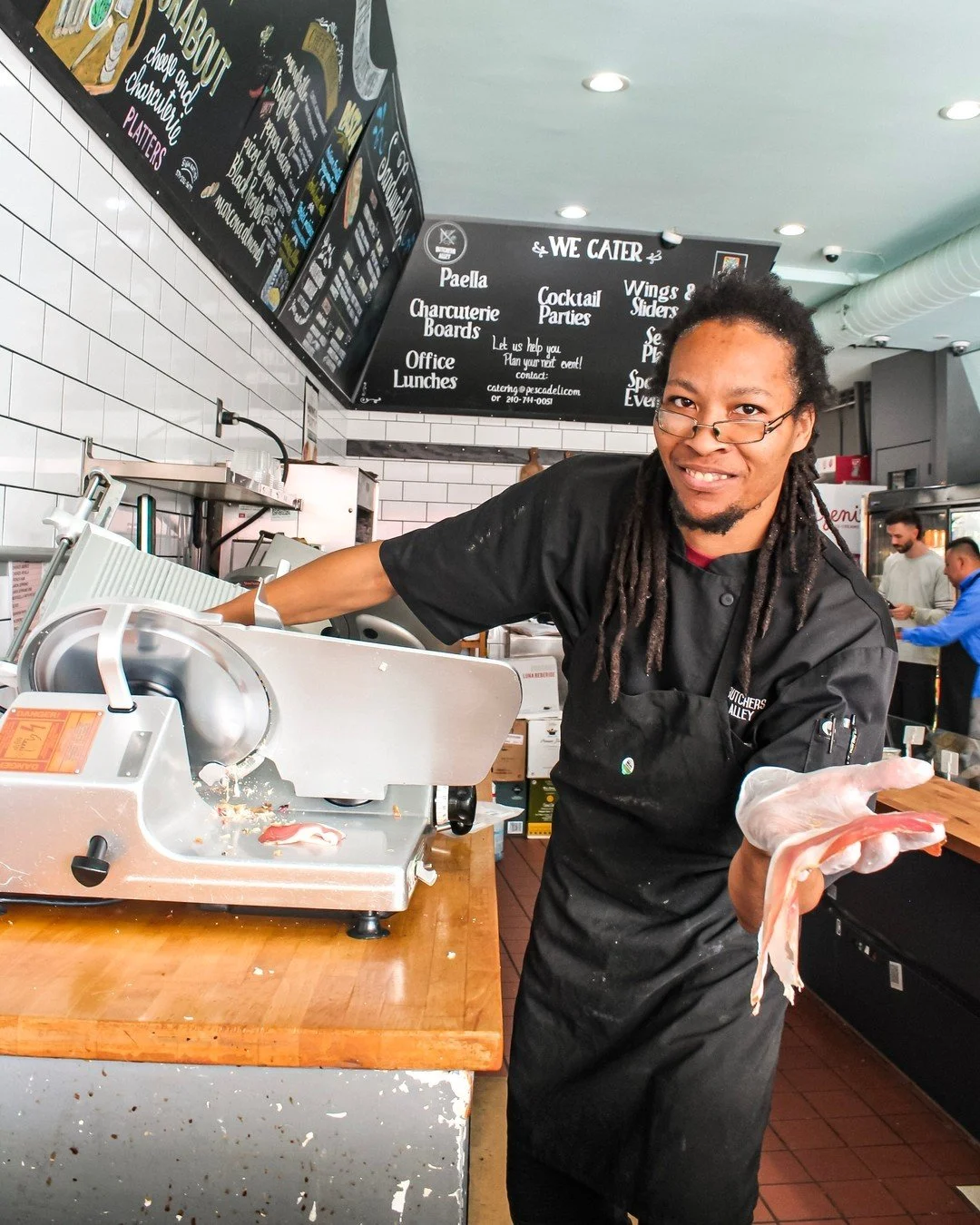 Nikko slicing up prosciutto for one of our sandwiches. 

#bethesdamd #butchersalley