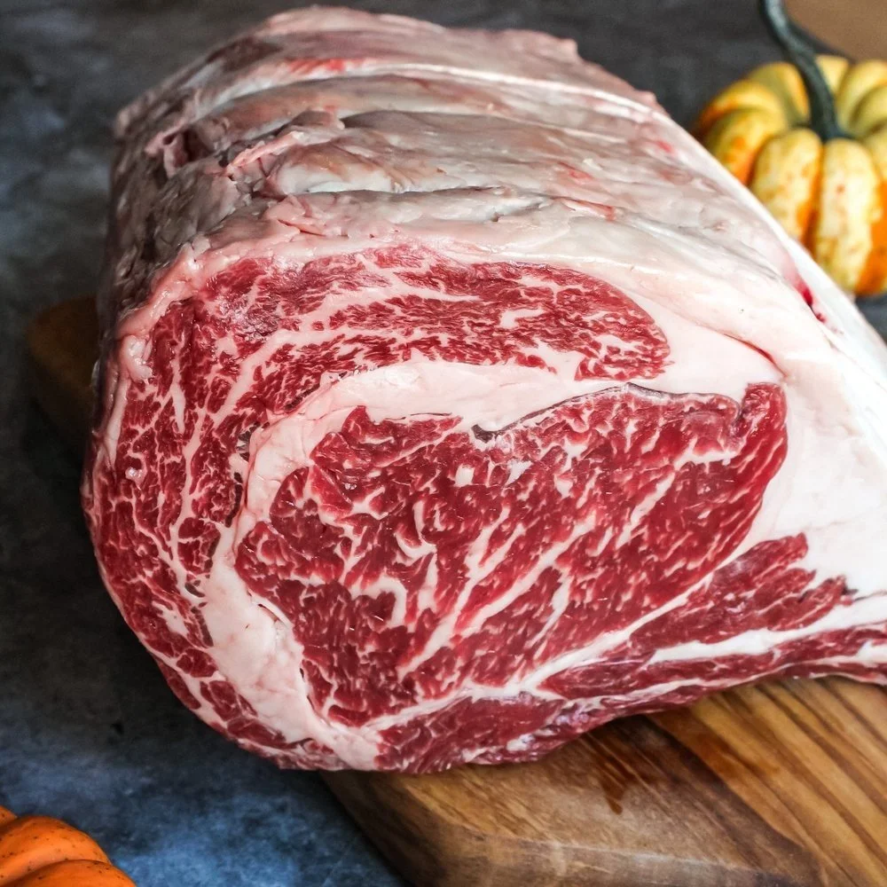 Ready to try an alternative to turkey for Thanksgiving this year? Many of our customers love to make our bone in prime rib roasts as their Thanksgiving star protein. 

Are roasts are Certified Humane Angus Beef, well marbled and full of flavor, hormo