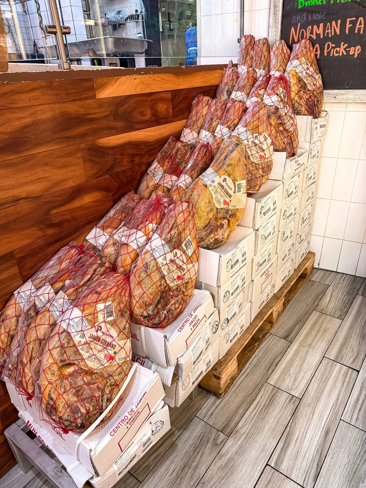 A beautiful sight to see. A whole wall of jam&oacute;n. 

#jamonserrano #charcuterie #bethesdaeats