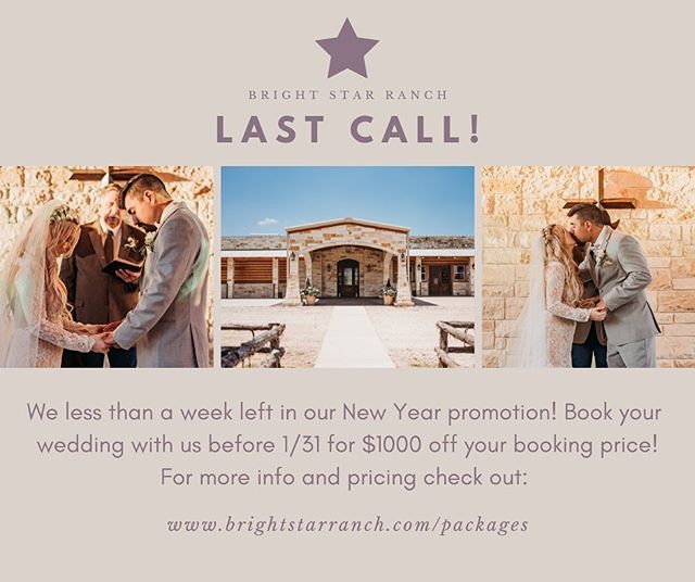 The last day of our big discount is TOMORROW!!! Y’all don’t want to miss out on this offer! Reach out to us at info@brightstarranch.com or visit our website for more information! The links are in our bio!
#texasweddings #texasengagement #engaged #brightstarranch #brightstartx