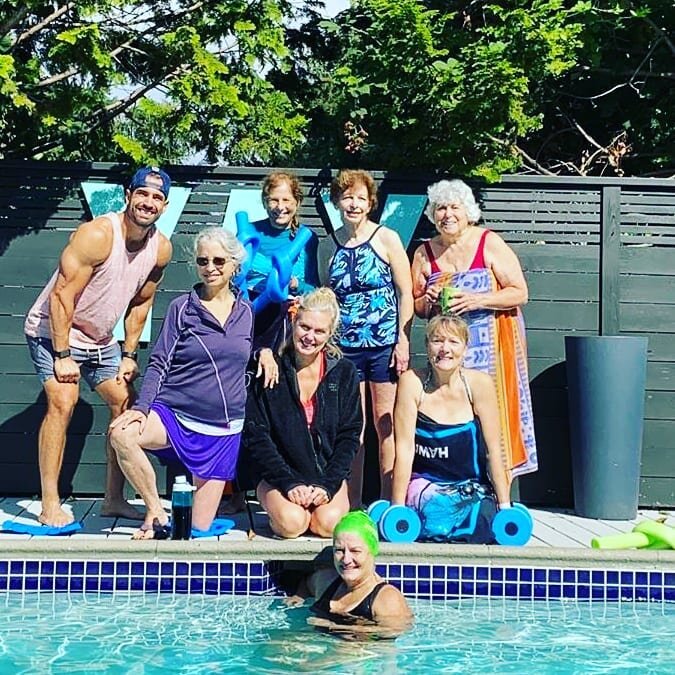 okay that's a wrap swim season is over for now! I had this idea inspired by a neighbor to host senior swim aerobics... everything magically came together with all these fabulous women seen here plus another class... and of course I can't forget to me