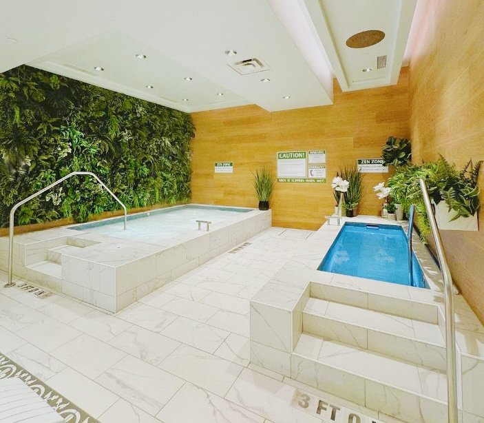 Creating spaces that enhance wellbeing is an important design element that we love focusing on through Biophilic Design. This pool area is enhanced with a green wall and plant ledge, making this space extra therapeutic and calming! 

#plantdesign #na