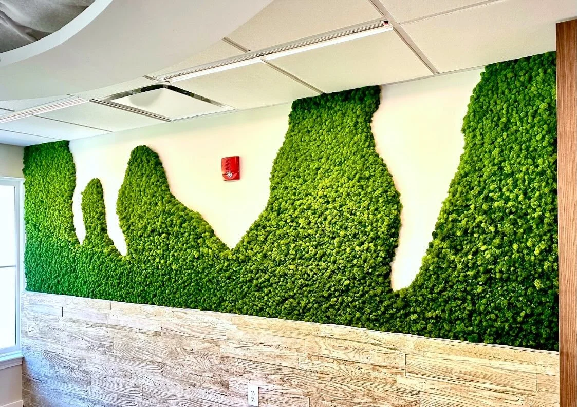 Who says art has to live inside a square or rectangle?

This custom moss installation was designed to feel alive; growing, flowing, and expanding across the wall. Breaking away from rigid shapes allows us to explore creativity more freely and bring o