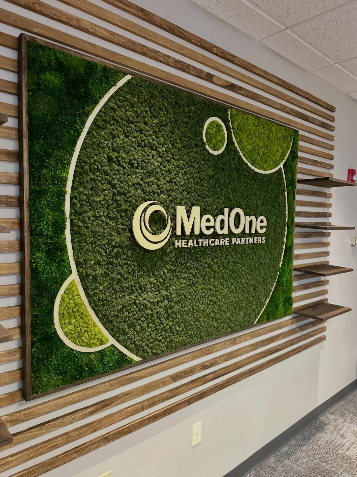 Office Design 🌿
Slats, signage, shelves and moss. ✅

#custommade #mossart #officedesign #greenery