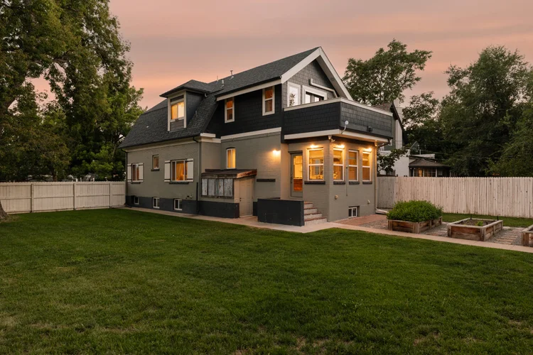Rear exterior at twilight