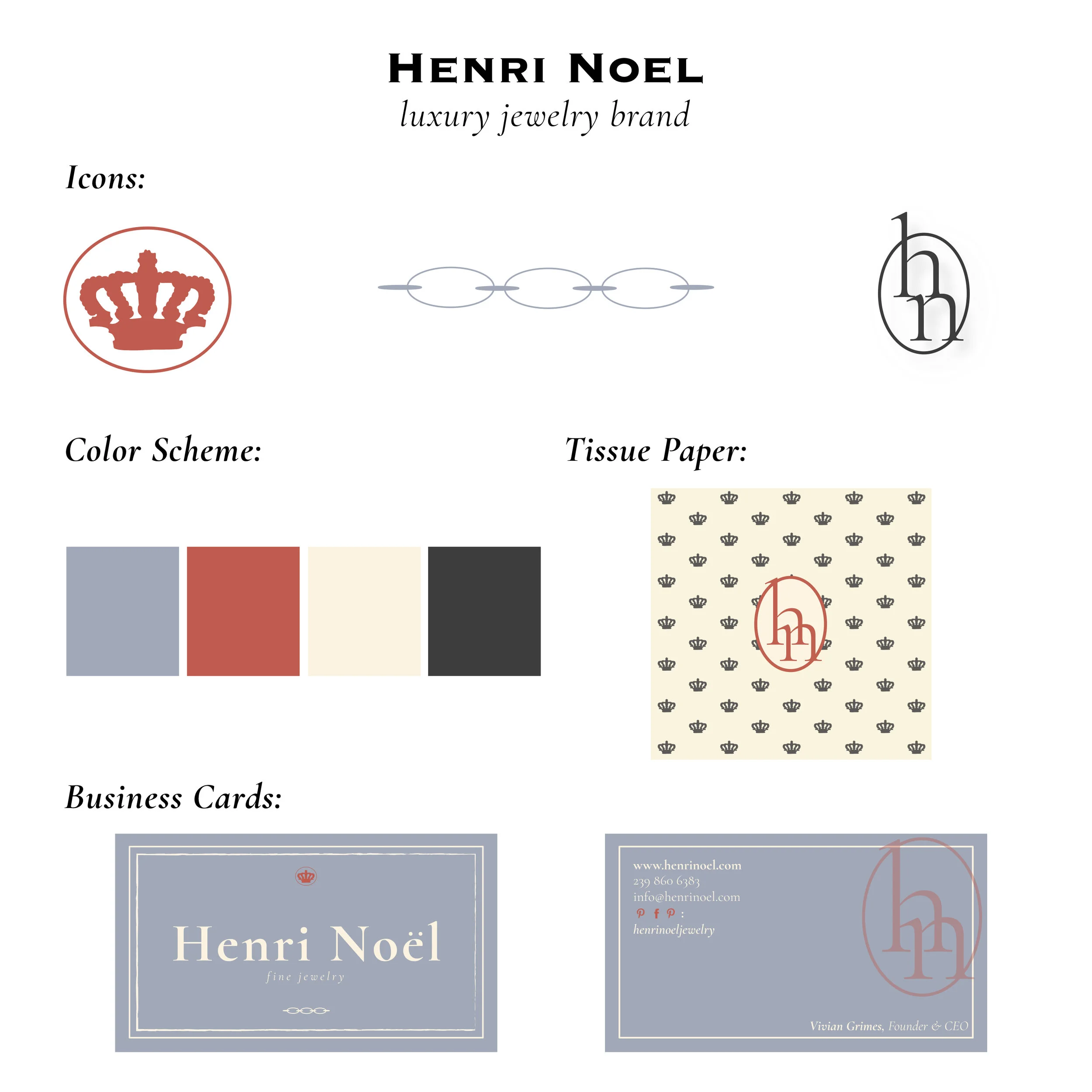  Graphic Design + Illustration  Brand Guidelines for Henri Noel Luxury Jewelry Company  2019 
