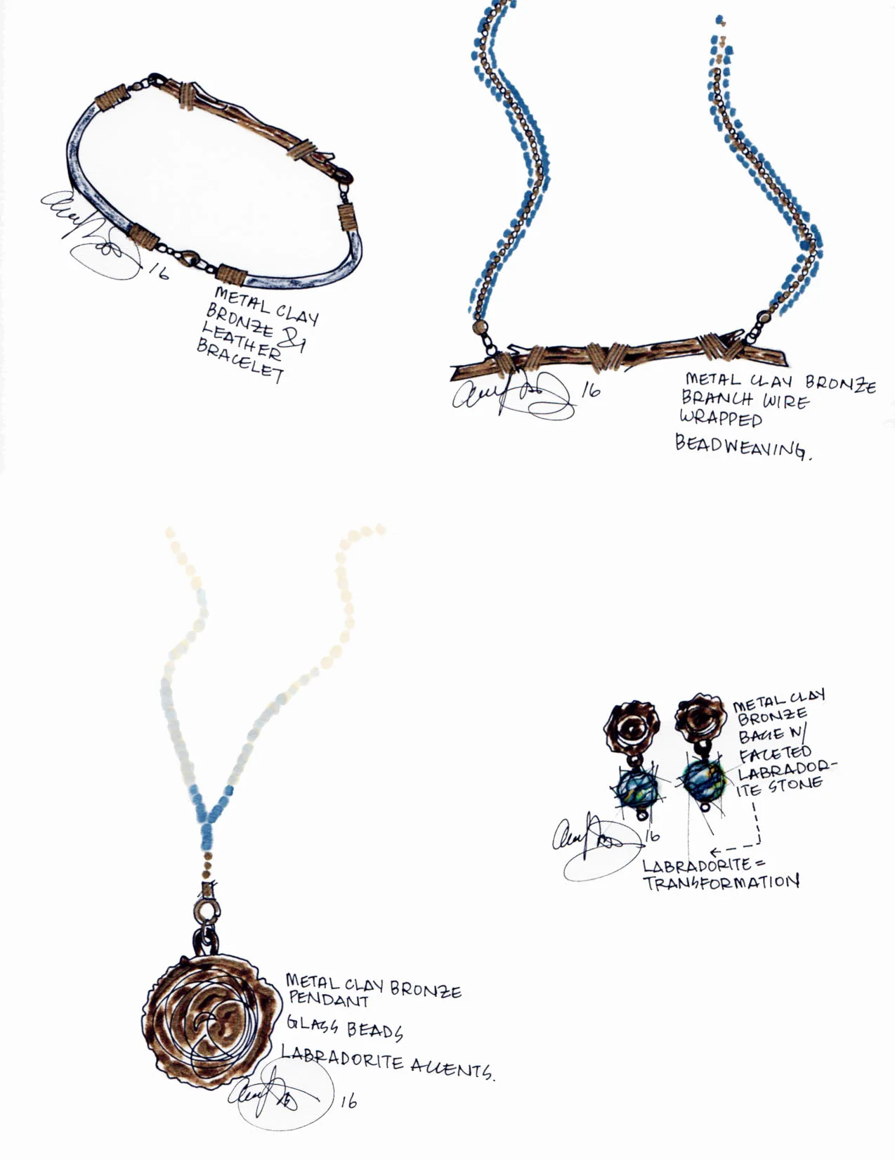Sketches for the Friends Life curated jewelry collection.