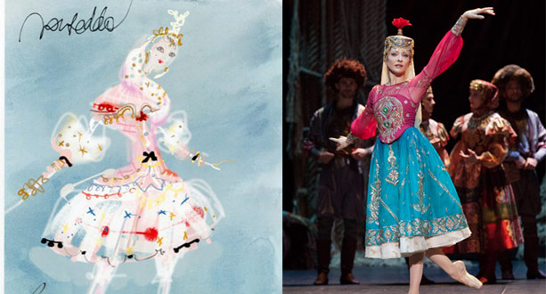 Costume sketch and actual costume for Paris' Opera's La Source