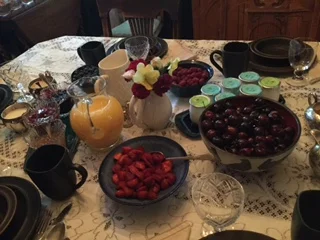 Selection of seasonal fruit at breakfast.