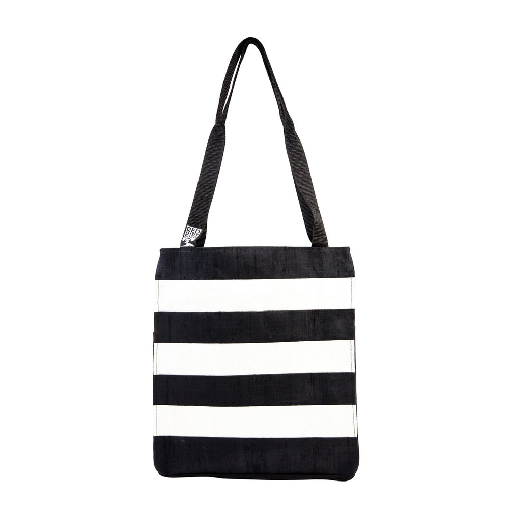 Day Tripper Tote in Black and White, Parallel Stripes — RED DIRT ROAD