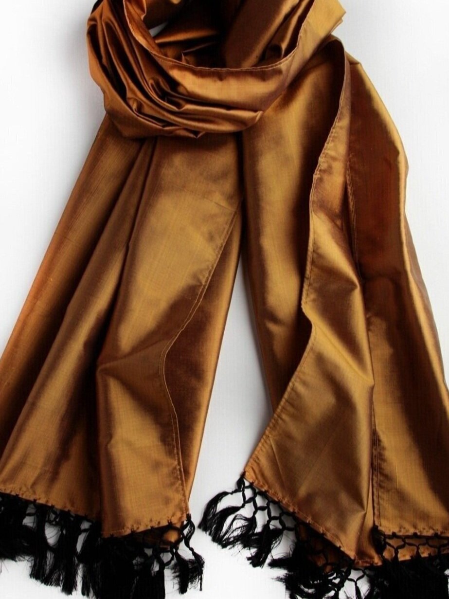 Silk Shawl in Gold with Black Fringe — RED DIRT ROAD