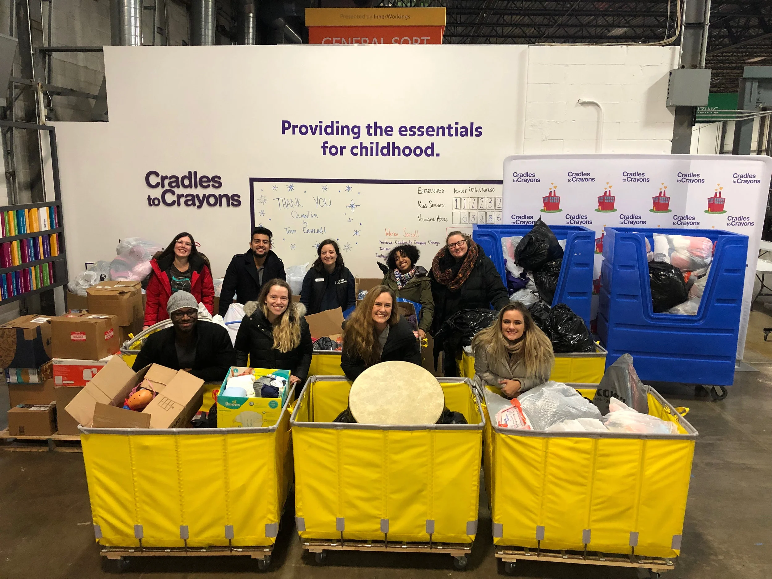 On behalf of QuanTâm, team members Dovile, Laura, Sam, Allan, Gladstone, Karolina, Brady and Tyler visited Cradles to Crayons to see that all donations arrived safely on Dec. 3, 2018.