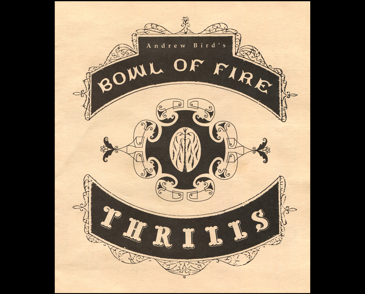   Andrew Bird's Bowl of Fire. Program for Mercury Theater's production of  Thrills , cover.  1998. Pen and ink. Chicago, Illinois. 