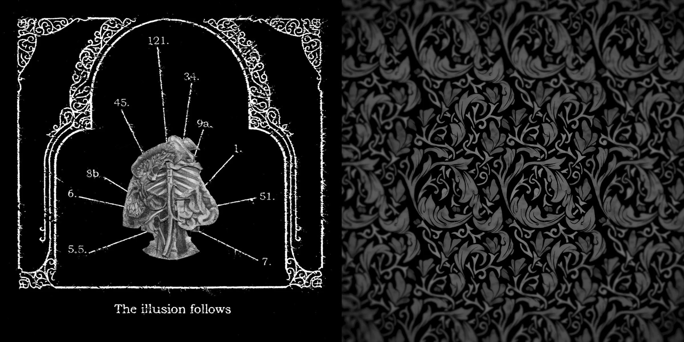 Oneiroid Psychosis, DREAMS (with pollutions when virile). Booklet pages 9 and 10. 2001. Letterpress, Acrylic, Bristol Paper, Pen and ink. Released by Cop International.