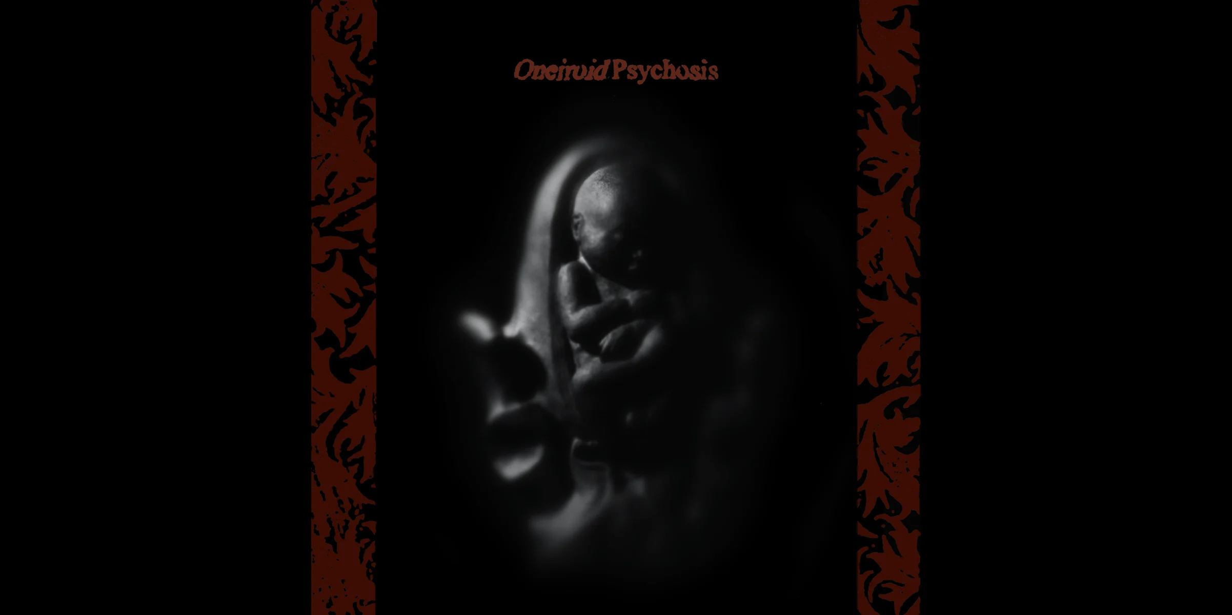 Oneiroid Psychosis, Stillbirth . CD Booklet Cover . 1995. Sculpted clay fetus and womb, Photography, Pen and ink. Released by Decibel Records.