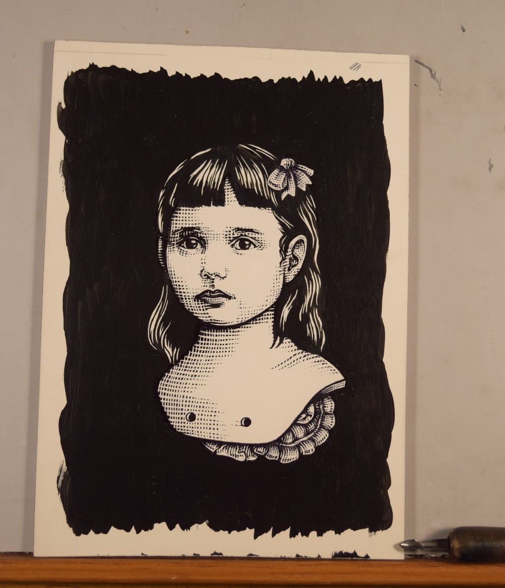  Girlchild number one. Pen and ink, Scratch board. 