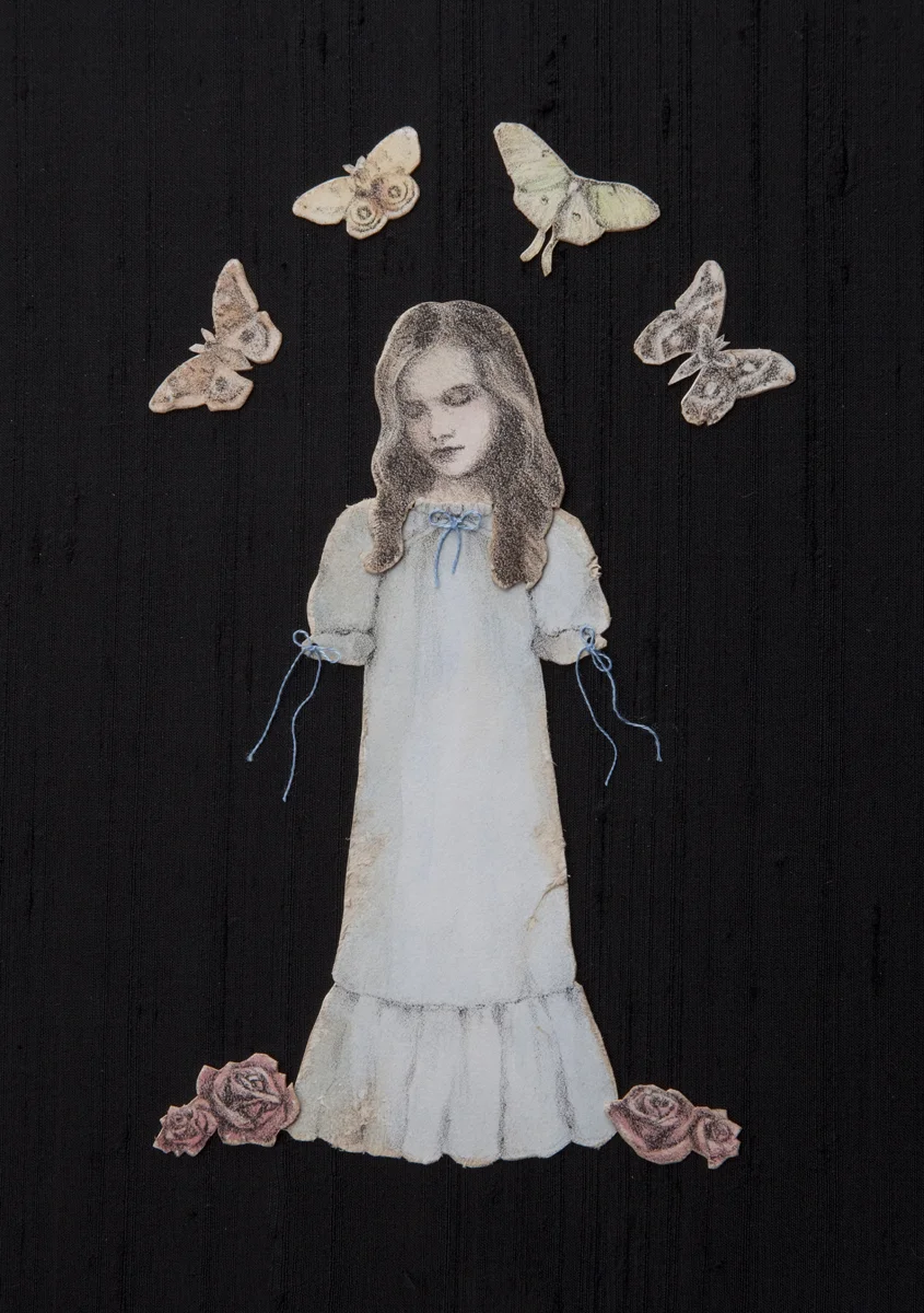The Somnambulist . 2015. 7.5” w x 10.5” h. Lithography, Acrylic, Bristol paper, Silk.