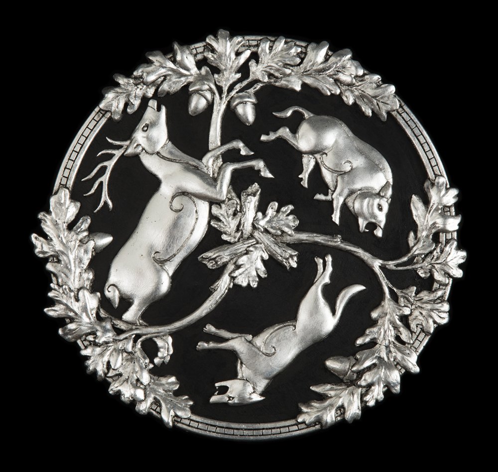   Awildan Distilling , Sun Prairie, WI. Sculptural Logo/Branding. Silver version- resin, silver leaf, acrylic, 9” diameter, 2020. 
