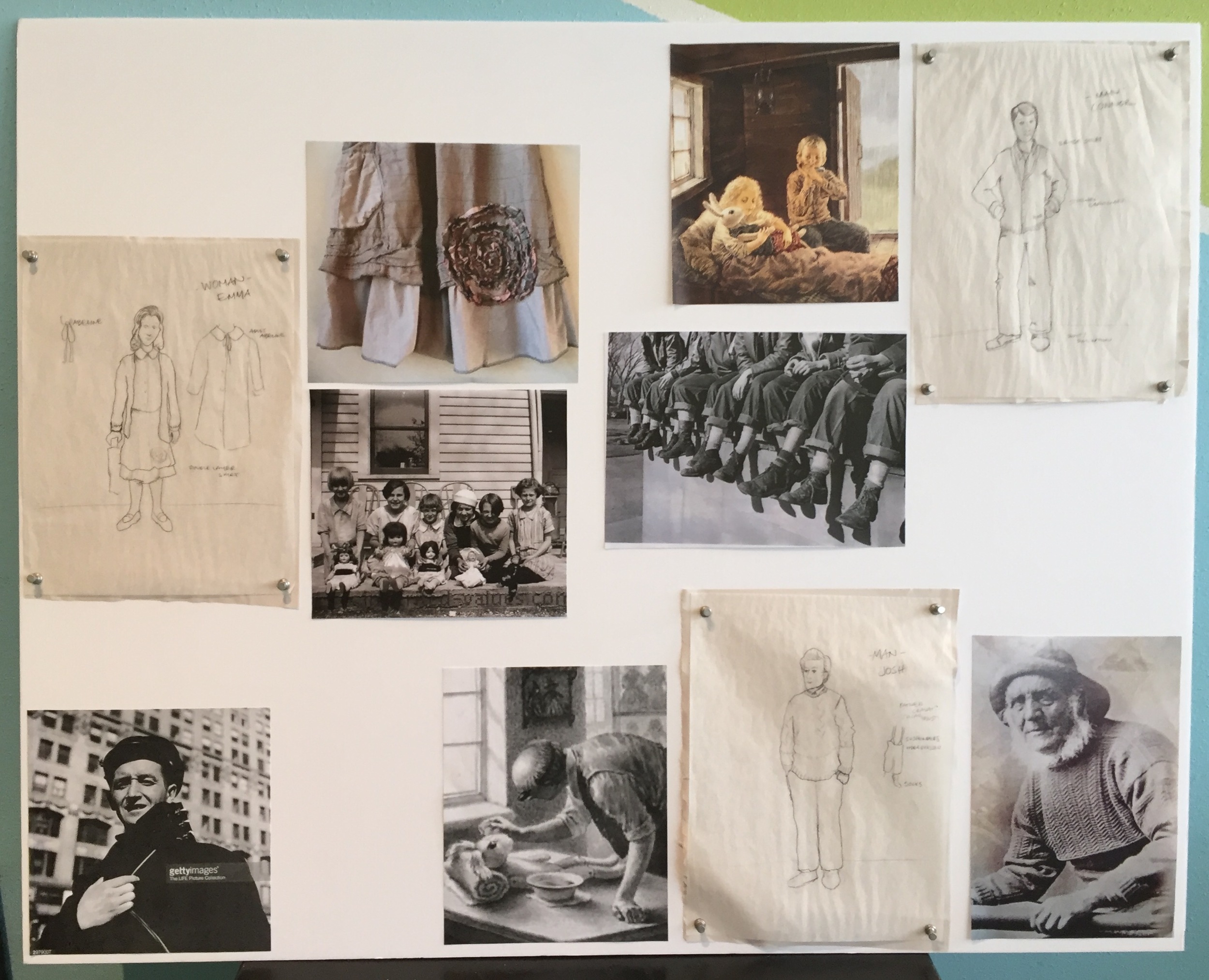 Jenny's inspiration board for The Players (Emma Bridges, Conor Eifler, and Josh Edward).