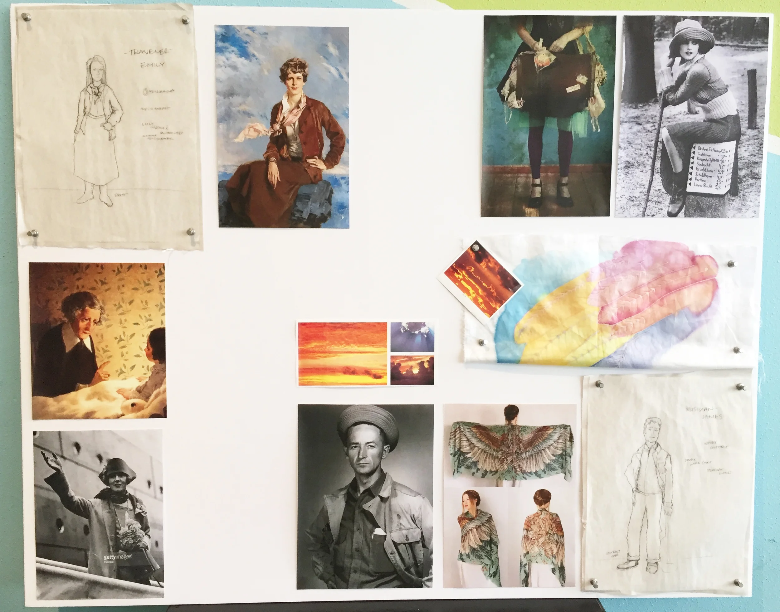 Jenny's inspiration board for The Traveler (Emily June Newton) and The Musician (James Luster).