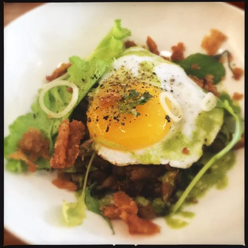 Duck hash with poached egg Laundrette Austin